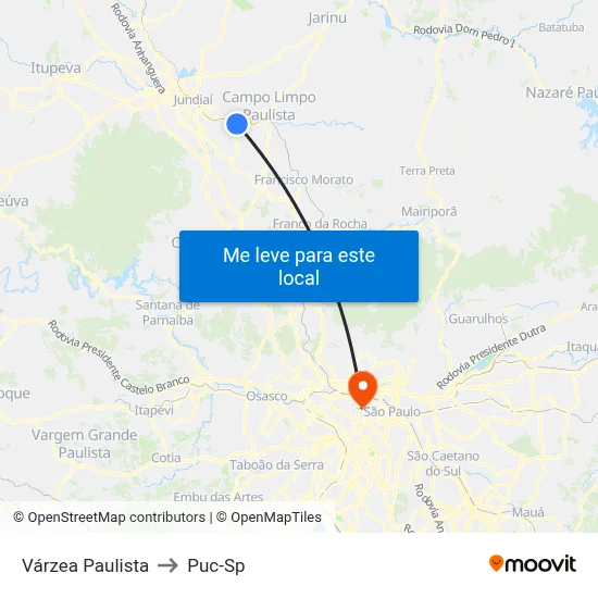 Várzea Paulista to Puc-Sp map