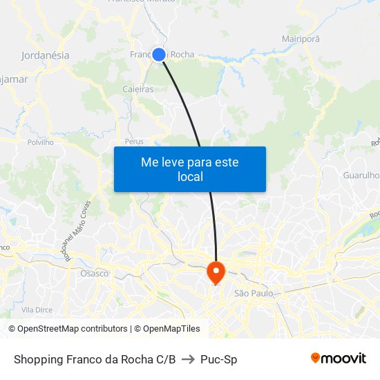 Shopping Franco da Rocha C/B to Puc-Sp map