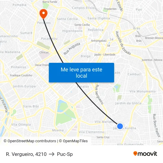 R. Vergueiro, 4210 to Puc-Sp map