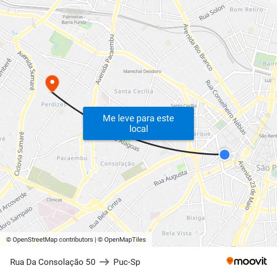 Rua Da Consolação 50 to Puc-Sp map