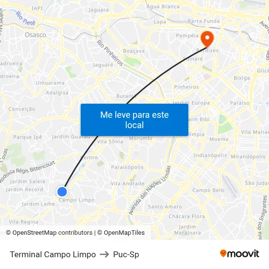 Terminal Campo Limpo to Puc-Sp map