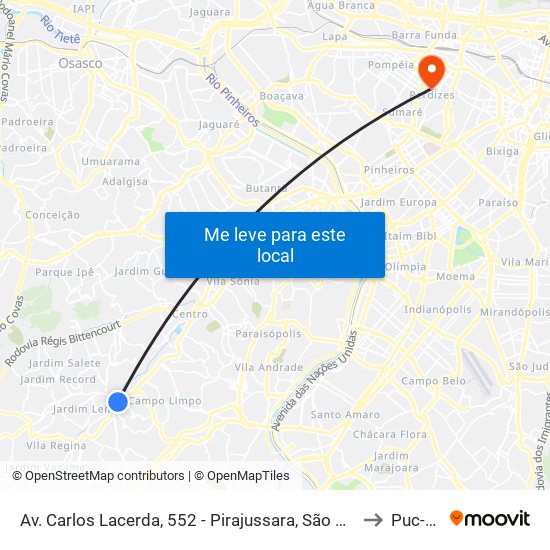 Av. Carlos Lacerda, 552 - Pirajussara, São Paulo to Puc-Sp map