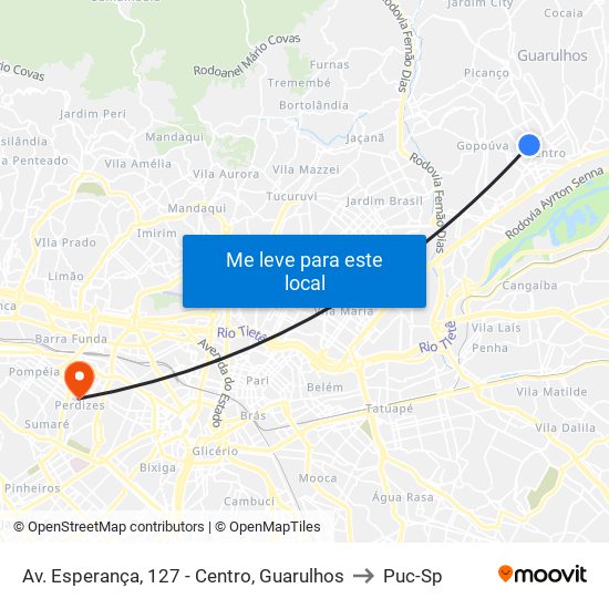 Av. Esperança, 127 - Centro, Guarulhos to Puc-Sp map