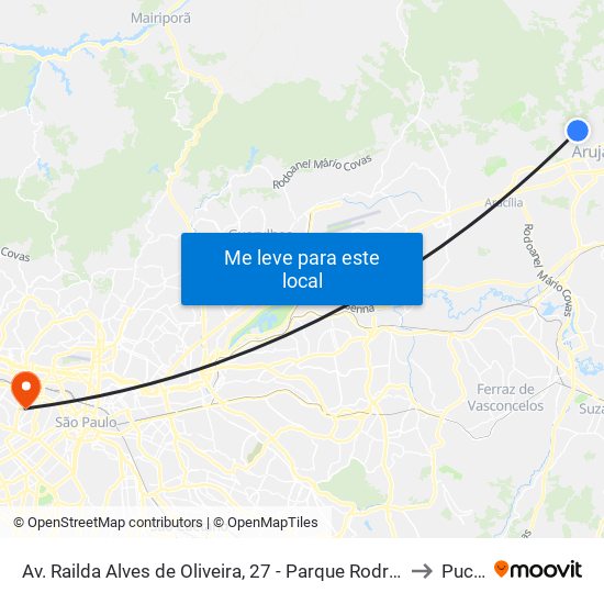Av. Railda Alves de Oliveira, 27 - Parque Rodrigo Barreto, Arujá to Puc-Sp map