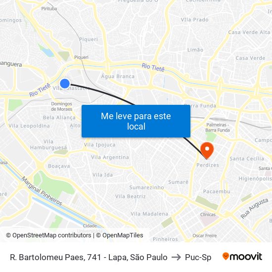 R. Bartolomeu Paes, 741 - Lapa, São Paulo to Puc-Sp map