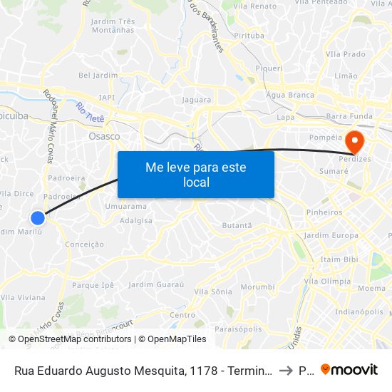 Rua Eduardo Augusto Mesquita, 1178 - Terminal da Linha 181 No Parque Santa Tereza - Jardim Elzinha, Carapicuíba to Puc-Sp map