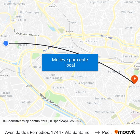 Avenida dos Remédios, 1744 - Vila Santa Edwiges, São Paulo to Puc-Sp map
