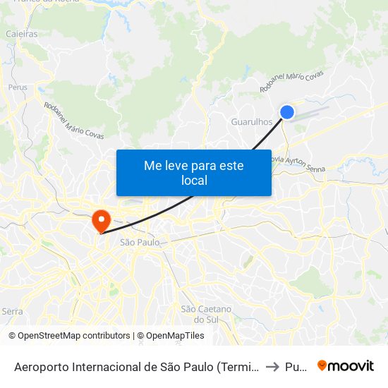 Aeroporto Internacional de São Paulo (Terminal de Passageiros 1) to Puc-Sp map