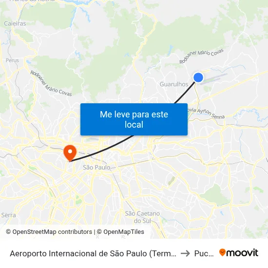 Aeroporto Internacional de São Paulo (Term. Passag. 1) to Puc-Sp map
