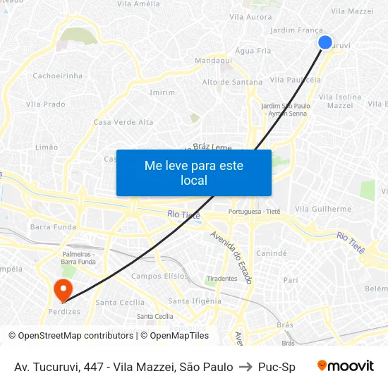 Av. Tucuruvi, 447 - Vila Mazzei, São Paulo to Puc-Sp map