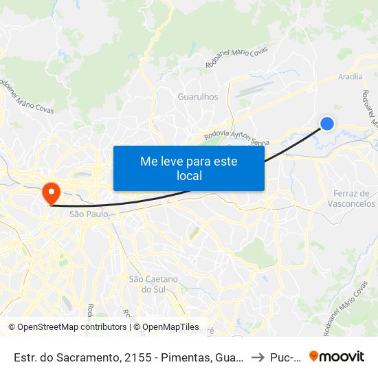 Estr. do Sacramento, 2155 - Pimentas, Guarulhos to Puc-Sp map