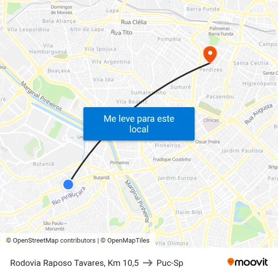 Rodovia Raposo Tavares, Km 10,5 to Puc-Sp map