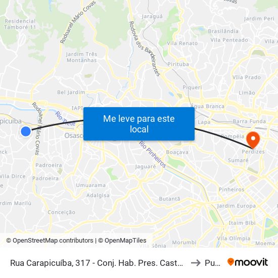 Rua Carapicuíba, 317 - Conj. Hab. Pres. Castelo Branco, Carapicuíba to Puc-Sp map