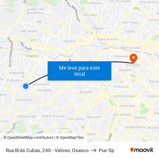 Rua Brás Cubas, 240 - Veloso, Osasco to Puc-Sp map