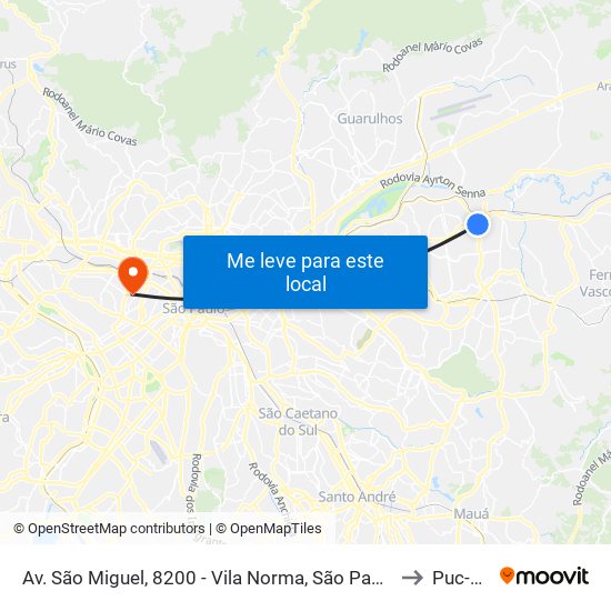 Av. São Miguel, 8200 - Vila Norma, São Paulo to Puc-Sp map