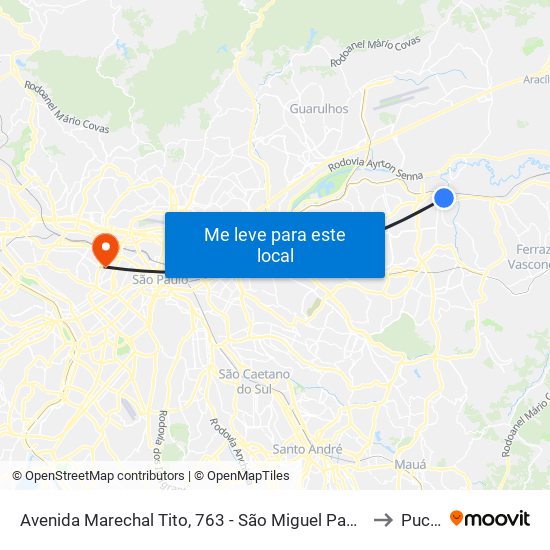 Avenida Marechal Tito, 763 - São Miguel Paulista, São Paulo to Puc-Sp map