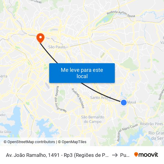 Av. João Ramalho, 1491 - Rp3 (Regiões de Planejamento), Mauá to Puc-Sp map