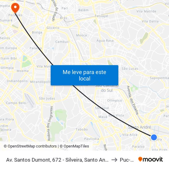 Av. Santos Dumont, 672 - Silveira, Santo André to Puc-Sp map
