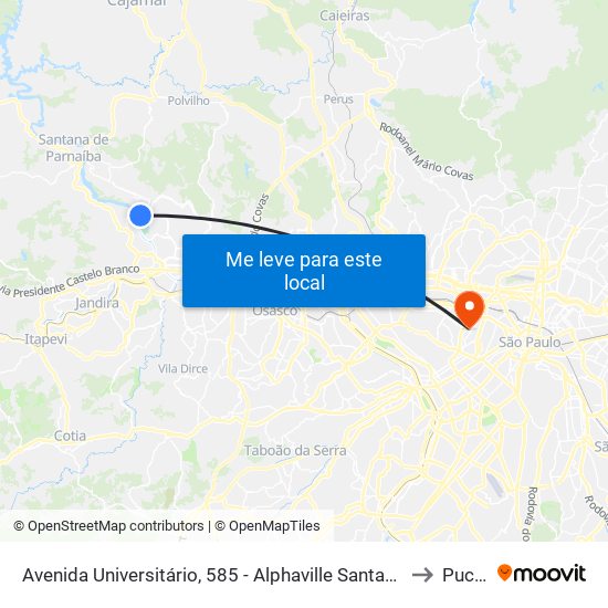 Avenida Universitário, 585 - Alphaville Santana de Parnaíba to Puc-Sp map