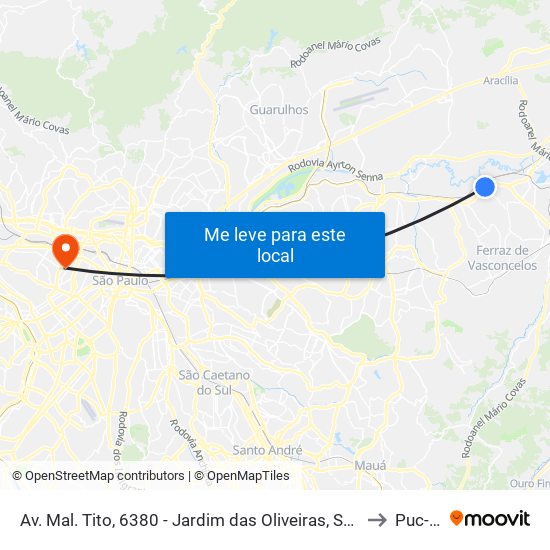 Av. Mal. Tito, 6380 - Jardim das Oliveiras, São Paulo to Puc-Sp map