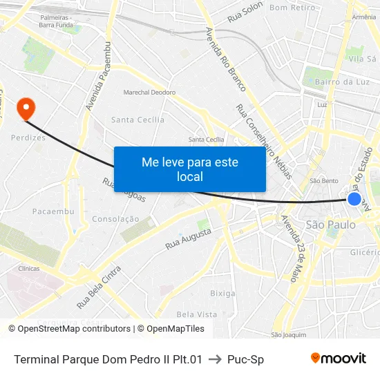 Terminal Parque Dom Pedro II Plt.01 to Puc-Sp map