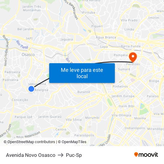 Avenida Novo Osasco to Puc-Sp map