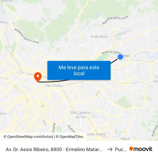 Av. Dr. Assis Ribeiro, 8800 - Ermelino Matarazzo, São Paulo to Puc-Sp map