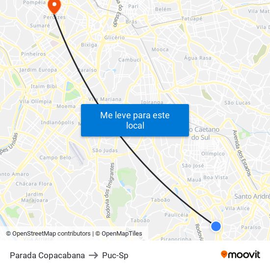 Parada Copacabana to Puc-Sp map