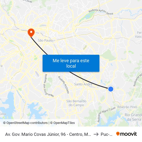 Av. Gov. Mario Covas Júnior, 96 - Centro, Mauá to Puc-Sp map