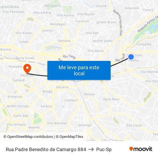 Rua Padre Benedito de Camargo 884 to Puc-Sp map