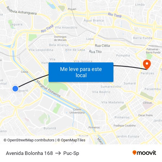 Avenida Bolonha 168 to Puc-Sp map