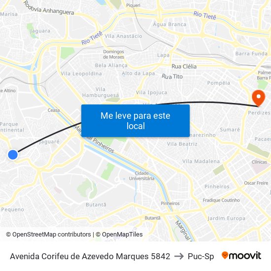 Avenida Corifeu de Azevedo Marques 5842 to Puc-Sp map