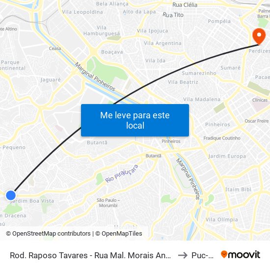 Rod. Raposo Tavares - Rua Mal. Morais Ancora to Puc-Sp map