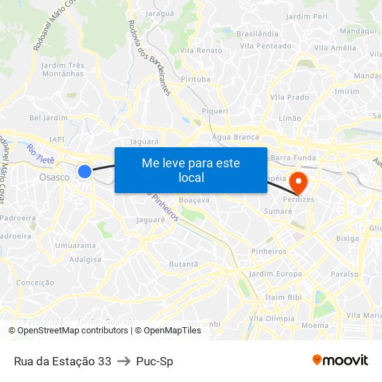 Rua da Estação 33 to Puc-Sp map