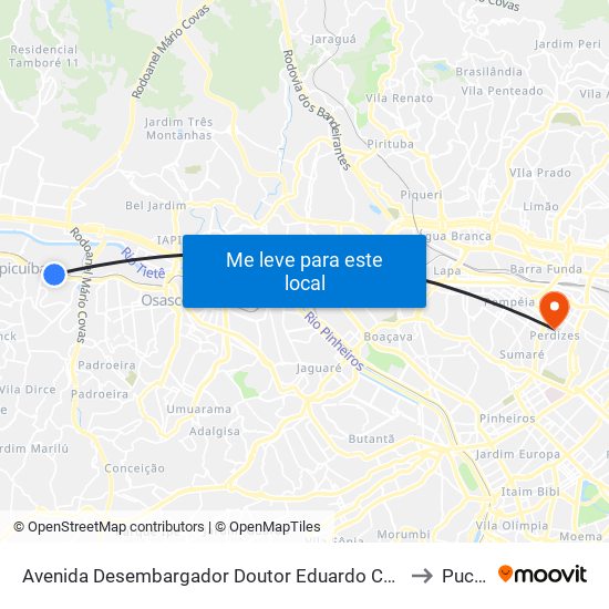 Avenida Desembargador Doutor Eduardo Cunha de Abreu to Puc-Sp map