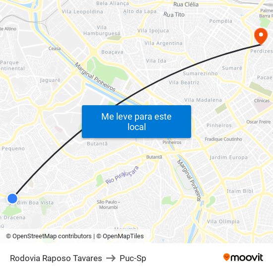 Rodovia Raposo Tavares to Puc-Sp map