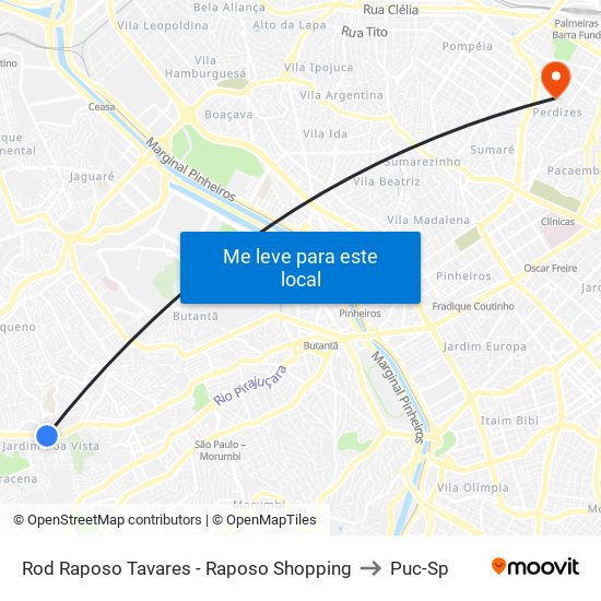 Rod Raposo Tavares - Raposo Shopping to Puc-Sp map