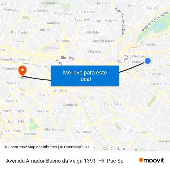 Avenida Amador Bueno da Veiga 1391 to Puc-Sp map