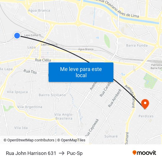 Rua John Harrison 631 to Puc-Sp map