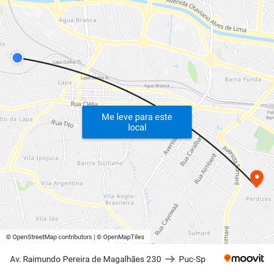 Av. Raimundo Pereira de Magalhães 230 to Puc-Sp map