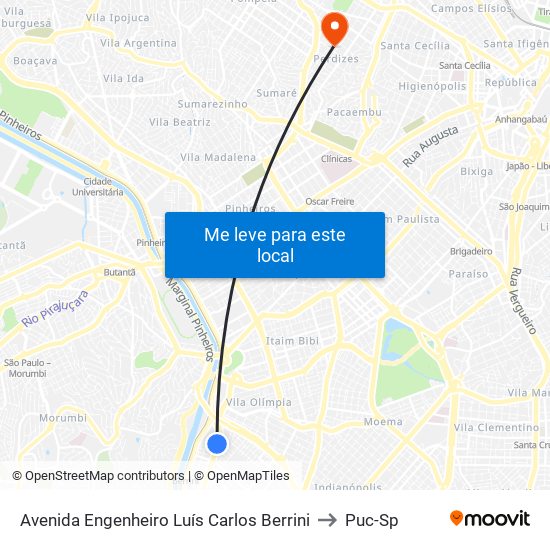 Avenida Engenheiro Luís Carlos Berrini to Puc-Sp map