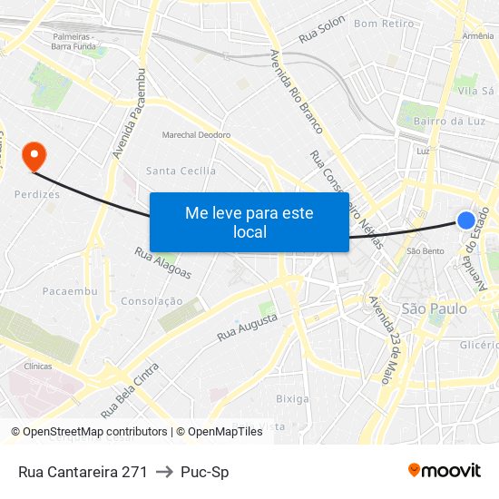 Rua Cantareira 271 to Puc-Sp map