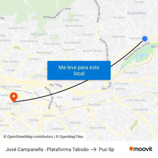 José Campanella - Plataforma Taboão to Puc-Sp map