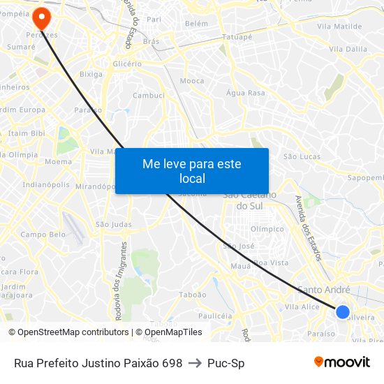 Rua Prefeito Justino Paixão 698 to Puc-Sp map