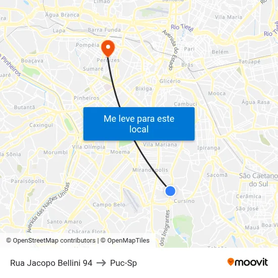 Rua Jacopo Bellini 94 to Puc-Sp map