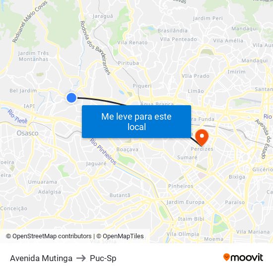 Avenida Mutinga to Puc-Sp map