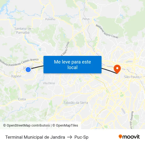 Terminal Municipal de Jandira to Puc-Sp map