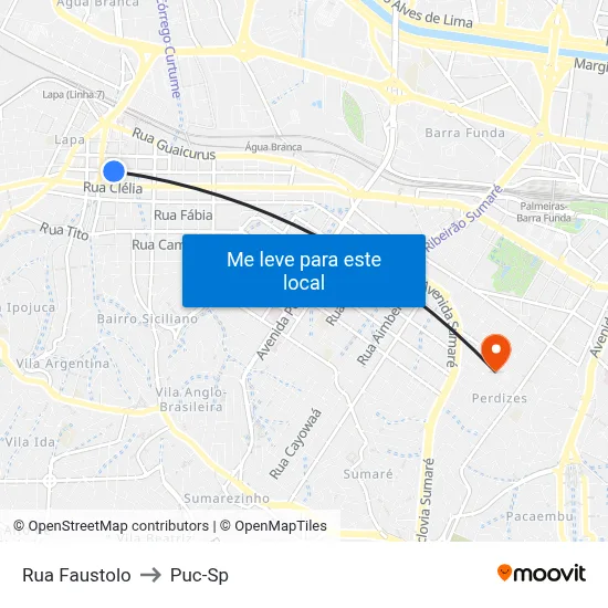 Rua Faustolo to Puc-Sp map