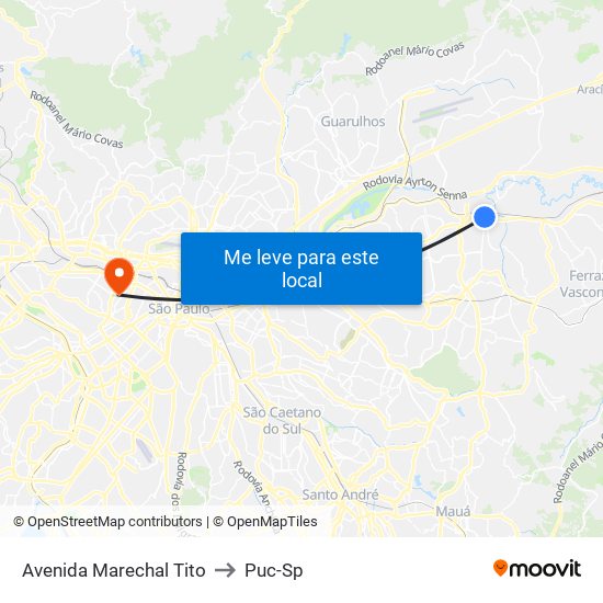 Avenida Marechal Tito to Puc-Sp map