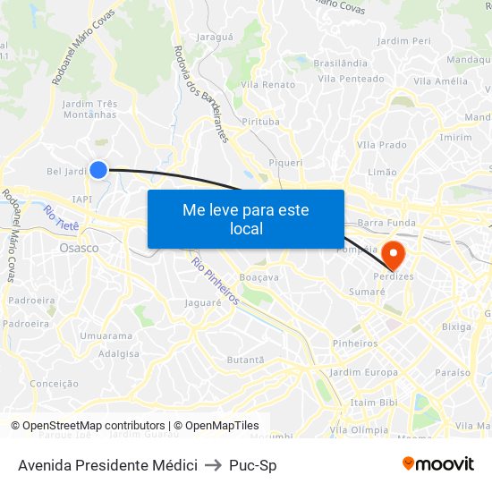 Avenida Presidente Médici to Puc-Sp map